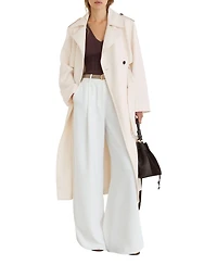 Reiss Women's Charli Double-Breasted Trench Coat with Linen