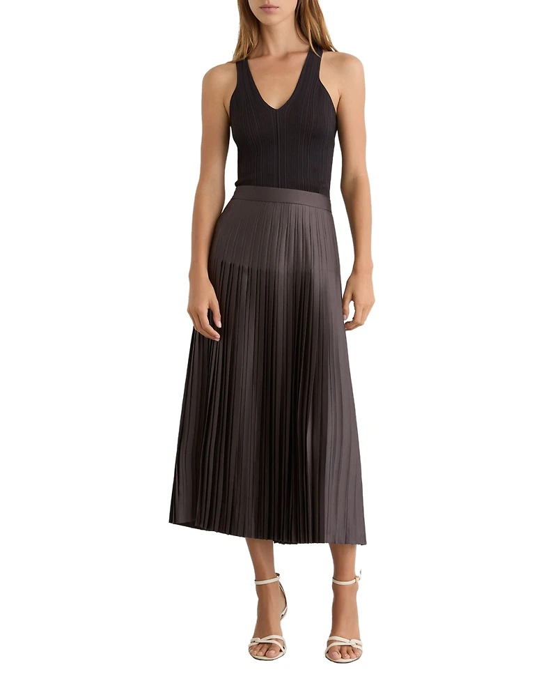Reiss Petite Savannah Satin Pleated Midi Skirt