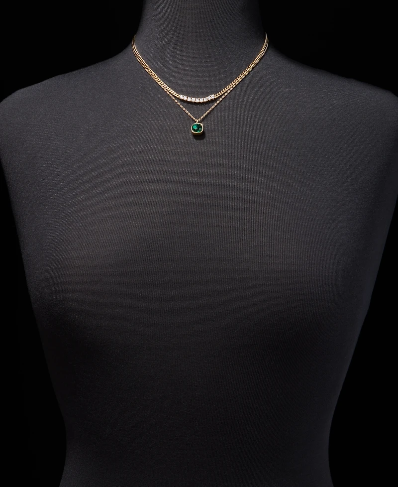 Dkny Green Crystal Two Row Pendant Necklace, 16" + 3" extender