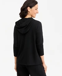 Style & Co Petite LuxLounge French Terry V-Neck 3/4-Sleeve Hoodie, Macy's Exclusive