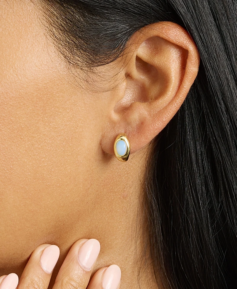 Macy's Gold-Plated Howlite Turquoise Simulated Moonstone Huggie Hoop Earrings