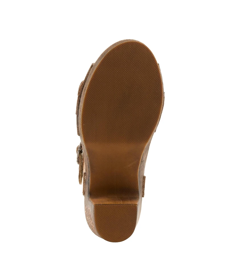 L'Artiste Women's Spring Step Upperbuck Ankle Strap with Hand-Painted Design