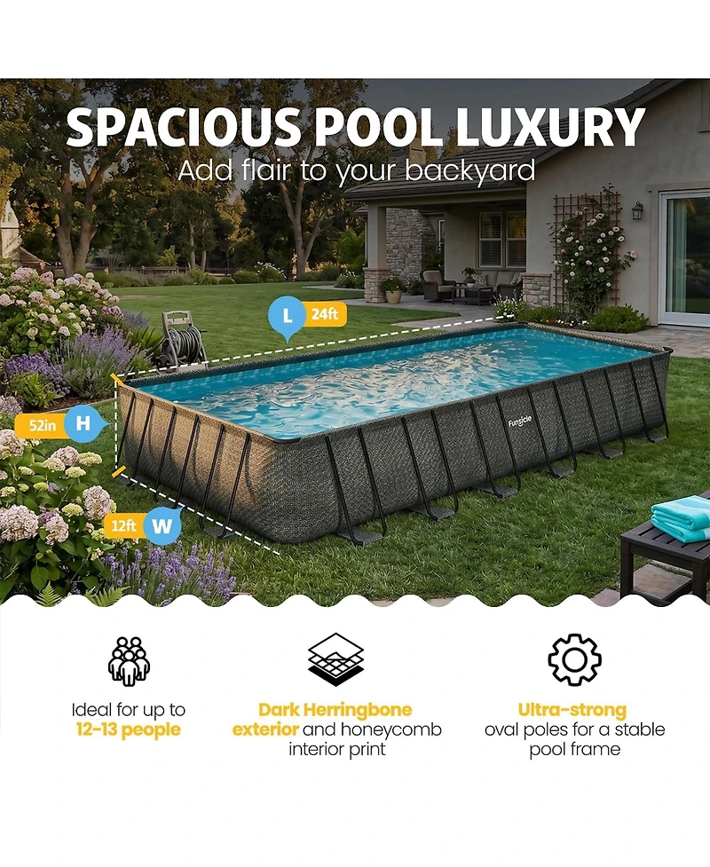 Funsicle 24 Ft Oasis Designer Lap Above Ground Pool w/ Pump, Dark Herringbone