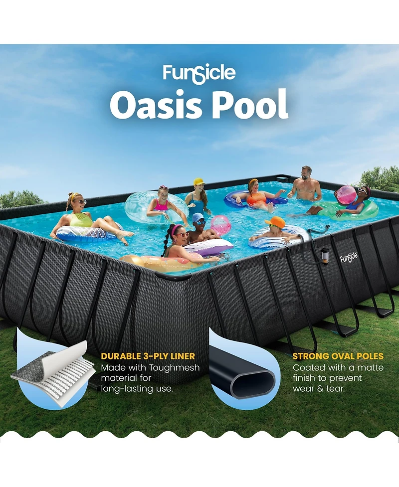 Funsicle 24 Ft Oasis Designer Lap Above Ground Pool w/ Pump, Dark Chevron Rattan