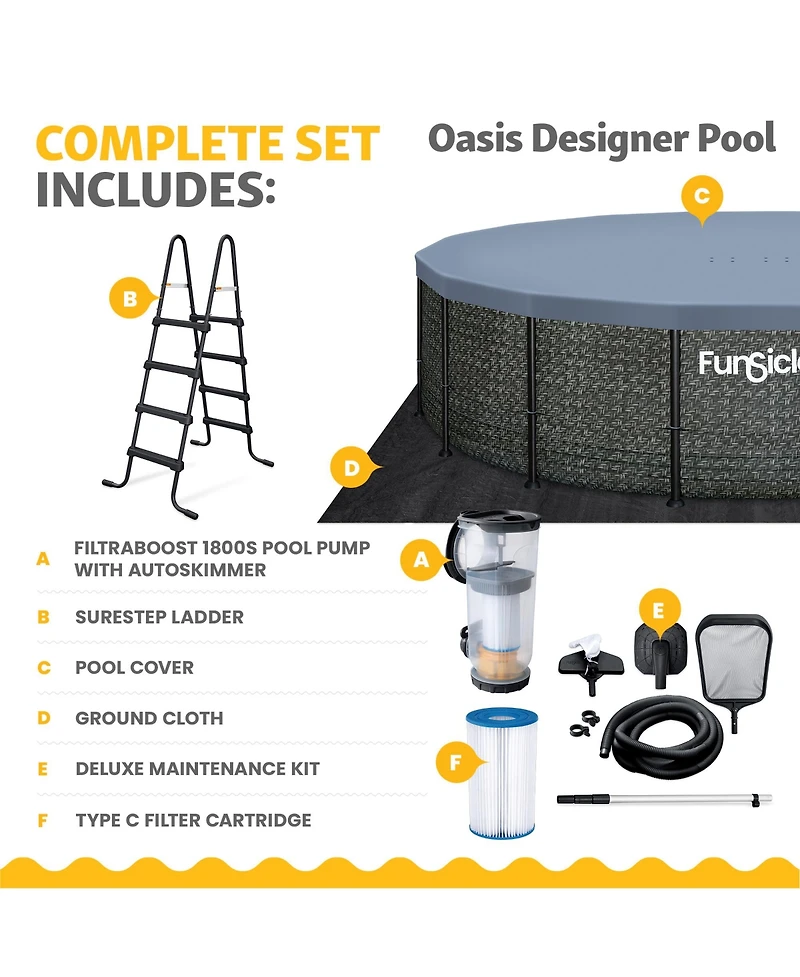 Funsicle 16' x 48" Oasis Designer Round Above Ground Pool, Dark Herringbone