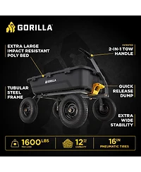 Gorilla Carts Heavy Duty 12 Cubic Foot Poly Yard Dump Garden Utility Cart, Black