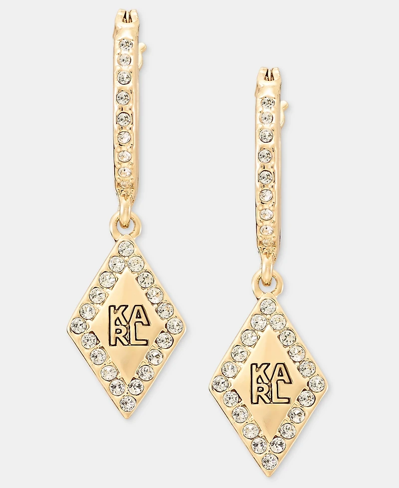 Karl Lagerfeld Paris Pave Logo Charm Hoop Earrings