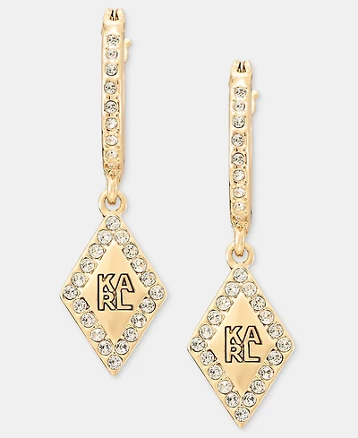Karl Lagerfeld Paris Pave Logo Charm Hoop Earrings