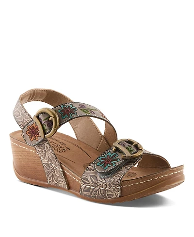 L'Artiste Women's Spring Step Gottaget Wedge Sandal with Hand-Painted Vamp