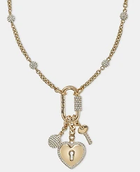 Karl Lagerfeld Paris Pave Multi-Charm Carabiner Lariat Necklace, 16" + 3" extender