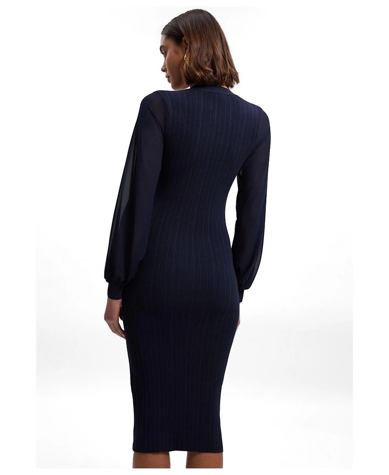 Karen Millen Women's V-Neck Long-Sleeve Rib-Knit Dress