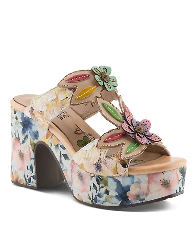 L'Artiste Women's Balloffire Platform Slide with Floral Leather