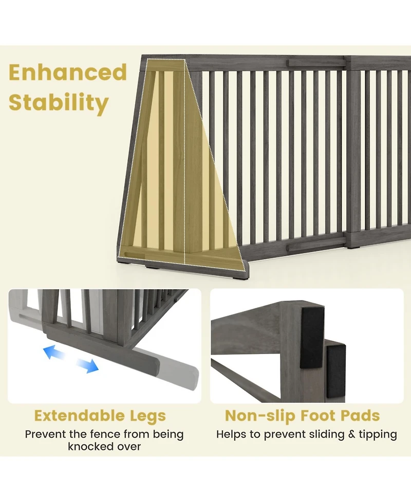 Ruie Folding Free Standing 3 Panel Adjustable Wood Dog Fence Gate