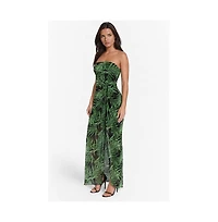Bebe Women's Printed Mesh Twist Waist Strapless Maxi Dress