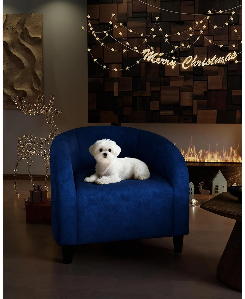 homfan Set of 2 Navy Blue Barrel Accent Chairs with Curved Armrests, Velvet Upholstered, Wood Legs