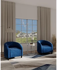 homfan Set of 2 Navy Blue Barrel Accent Chairs with Curved Armrests, Velvet Upholstered, Wood Legs