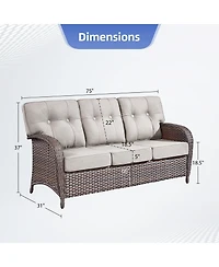 Pocassy Outdoor Wicker Rattan Patio Sofa With 5" Thick Cushions