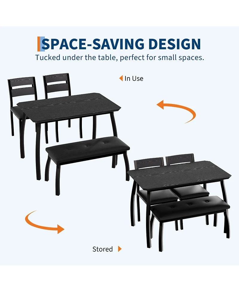 homfan Dining Table Set for 4 - Kitchen with Upholstered Bench and 2 Chairs Space-Saving Metal Frame Retro Room