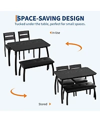 homfan Dining Table Set for 4 - Kitchen with Upholstered Bench and 2 Chairs Space-Saving Metal Frame Retro Room