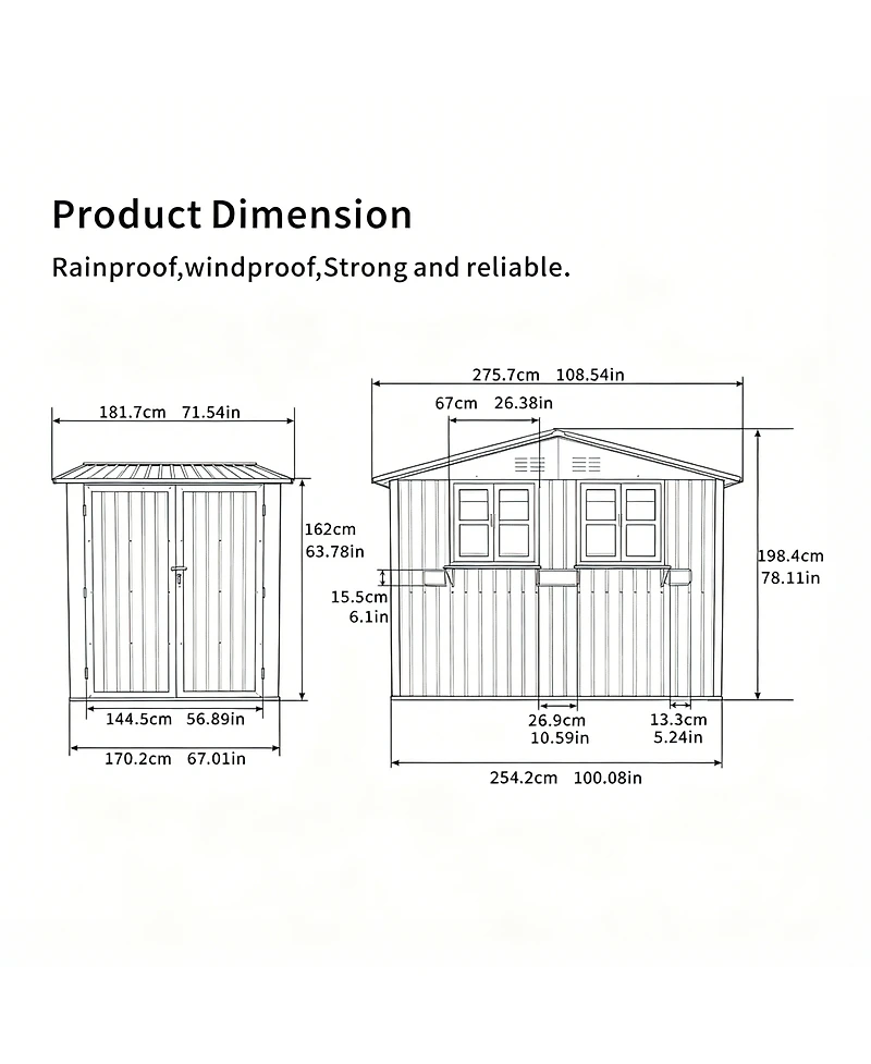 Streamdale Furniture 6x9 Ft Outdoor Metal Storage Shed with Window Flower Rack and Lockable Doors