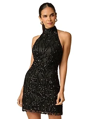 Adrianna Women's Haler Neck Lace Sequins Dress