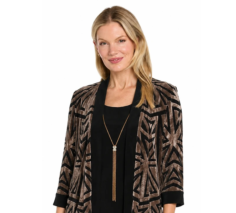 R & M Richards Women's 3-peice Flocked Duster Jacket and Pant Set