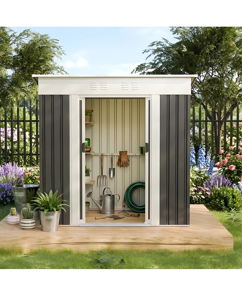 Streamdale Furniture 6x4 Feet Metal Outdoor Garden Storage Shed With Sliding Door