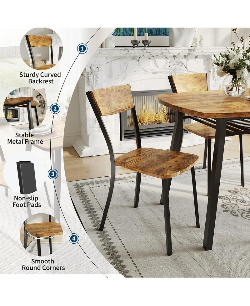 homfan 5 Piece Dining Table Set for 4, 43.3-Inch Kitchen and Chairs of 4 with Storage Rack, Mdf Square Room