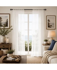 Kate Aurora 3 Piece Country Farmhouse Buffalo Plaid Sheer Curtains And Valance Set