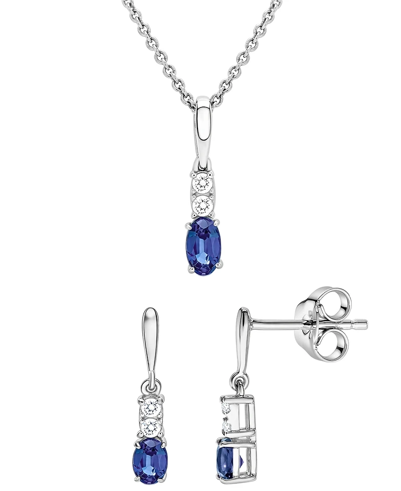 Macy's 2-Piece Lab-Grown Blue Sapphire (3/4 ct. t.w.) & White Sapphire (1/5 ct. t.w.) Pendant Necklace & Earrings Set in Sterling Silver
