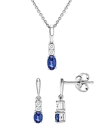 Macy's 2-Piece Lab-Grown Blue Sapphire (3/4 ct. t.w.) & White Sapphire (1/5 ct. t.w.) Pendant Necklace & Earrings Set in Sterling Silver