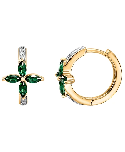 Macy's Lab-Grown Emerald (1/2 ct. t.w.) & White Sapphire (1/6 ct. t.w.) Hoop Earrings in 14k Gold Over Sterling Silver