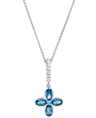 Macy's Blue Topaz (1-1/4 ct. t.w.) Flower Pendant Necklace in Sterling Silver