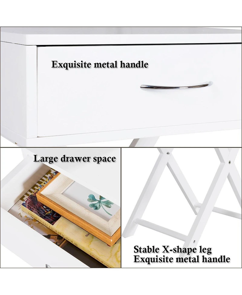 Costway Nightstand X-Shape Drawer Accent side End Table Modern Home Furniture
