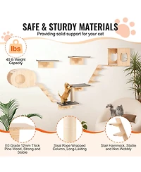 Ruie Wall Mounted Cat Shelves Set of 7 with Jumping Boards and Hammock