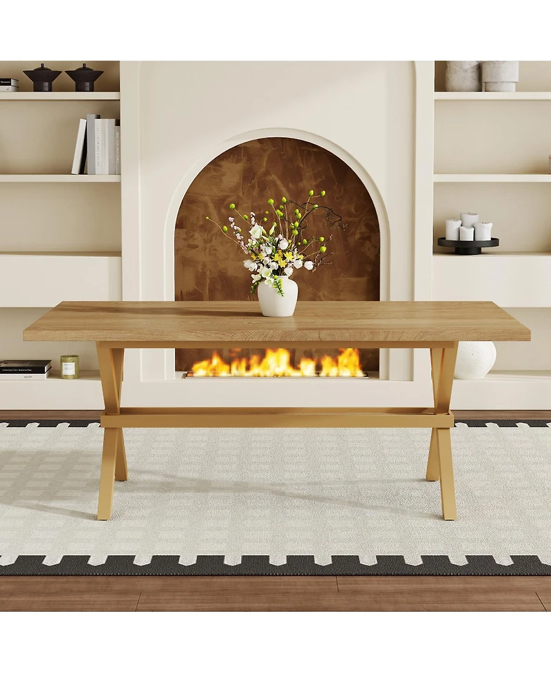 Streamdale Furniture 71" Modern Minimalist Wood and Metal X-Frame Dining Table for 6-8 People