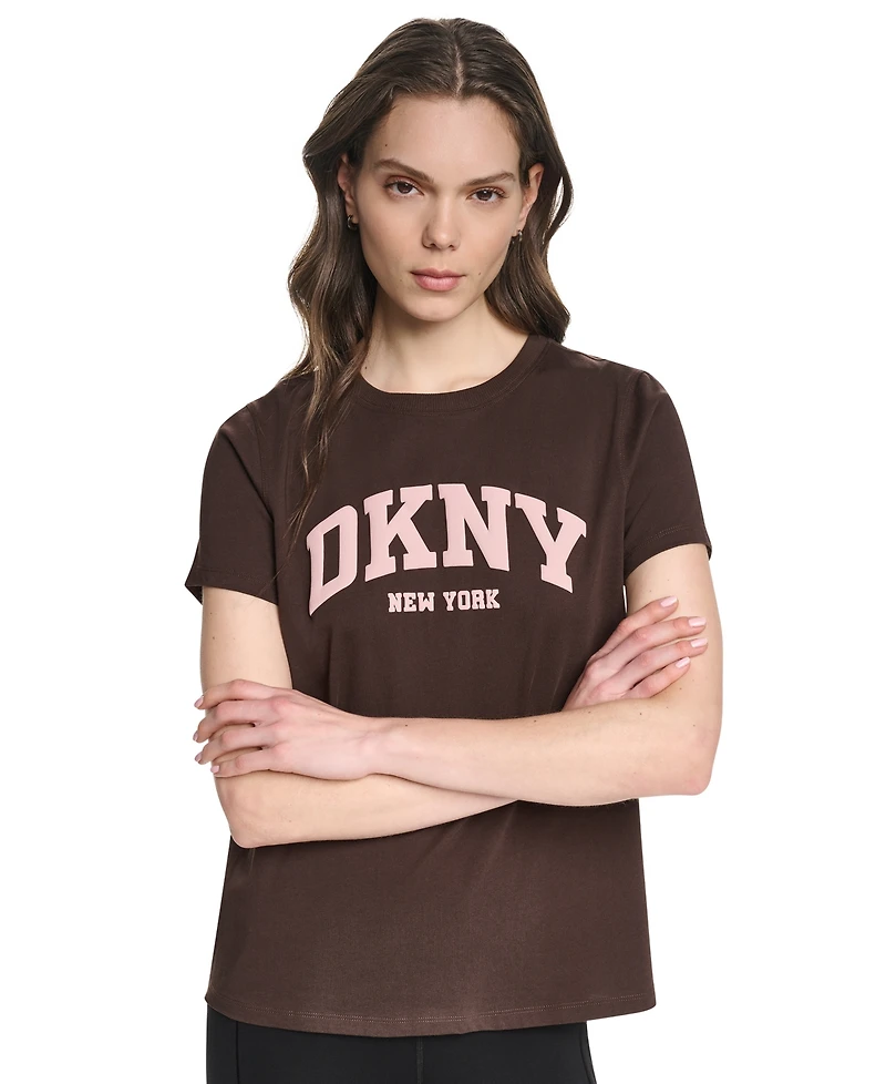 Dkny Sport Women's Puff Varsity Logo Relaxed-Fit Crewneck T-Shirt