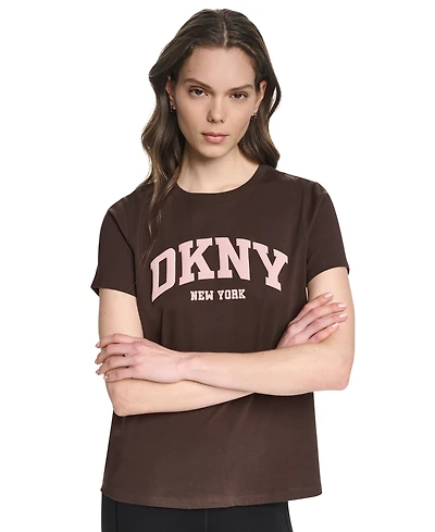 Dkny Sport Women's Puff Varsity Logo Relaxed-Fit Crewneck T-Shirt