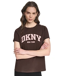 Dkny Sport Women's Puff Varsity Logo Relaxed-Fit Crewneck T-Shirt