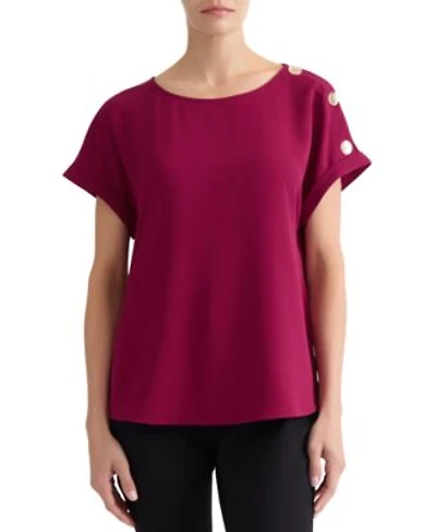 Jones New York Womens Shoulder Button Detail Boat Neck Short Sleeve Blouse
