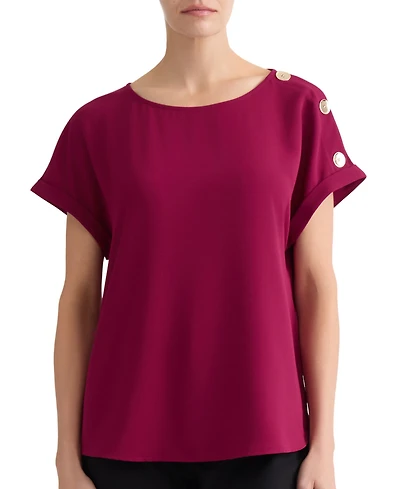 Jones New York Women's Shoulder Button Detail Crepe Blouse