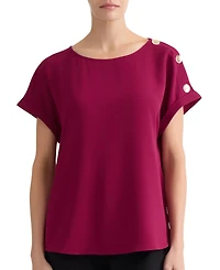 Jones New York Women's Shoulder Button Detail Crepe Blouse