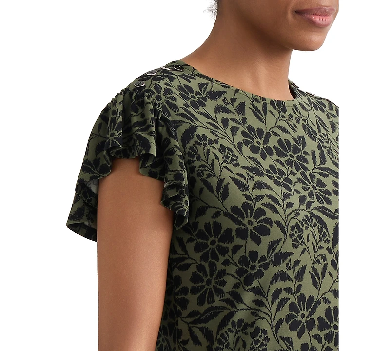 Jones New York Women's Printed Flutter-Sleeve Top