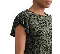 Jones New York Women's Printed Flutter-Sleeve Top