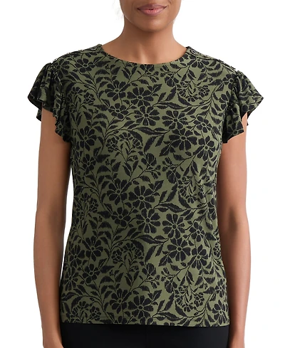 Jones New York Petite Flutter-Sleeve Crewneck Top