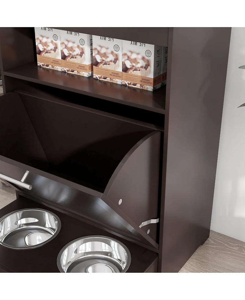 Ruie Pet Feeder Station Storage Cabinet with Raised Dog Bowls and Side Hooks