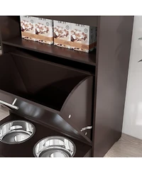 Ruie Pet Feeder Station Storage Cabinet with Raised Dog Bowls and Side Hooks