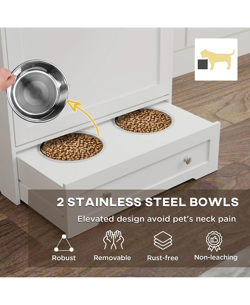 Ruie Dog Feeding Station with Two Storage Cabinets Raised Bowls and Anti Tip Kit