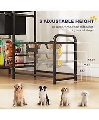 Ruie Height Adjustable Dog Bowl Stand with Two Feeding Stations and Toy Bin Basket