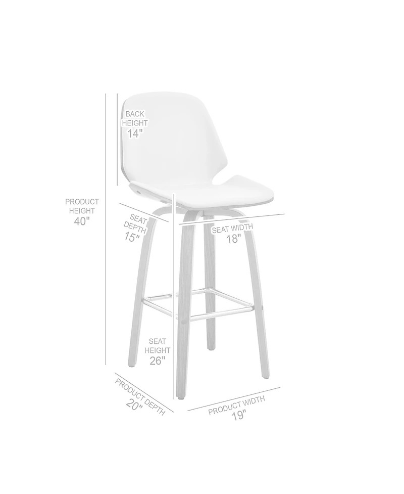 Clihome Leather Bar Stool with Wood Legs, Modern Upholstered Counter Height Chair, Kitchen Island Stool with Footrest